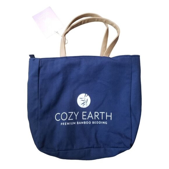 COZY EARTH Blue Tote Bag Zip Bamboo NEW - Picture 1 of 7